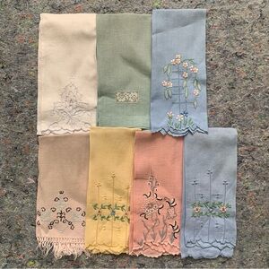 Unique Vintage intricately embroidered small towel / tea towel set of 8